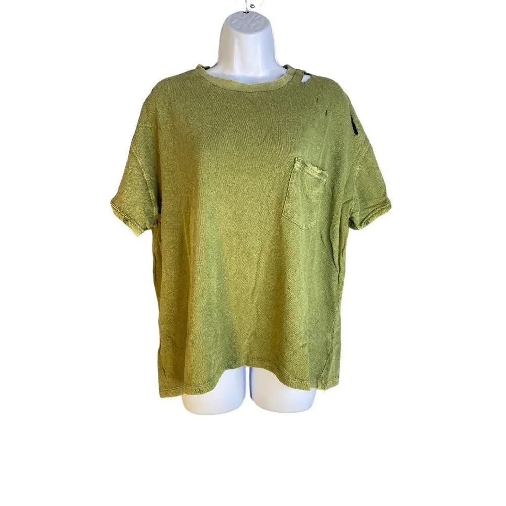 Free People Womens Bleached‎ Military Rubi Distressed T-Shirt Size Small